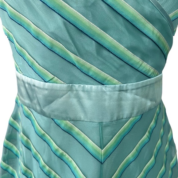 Y2K Betsey Johnson Ribbon Chevron A-Line Dress Black Label Aqua Green Sz 8 FLAW - Picture 6 of 15